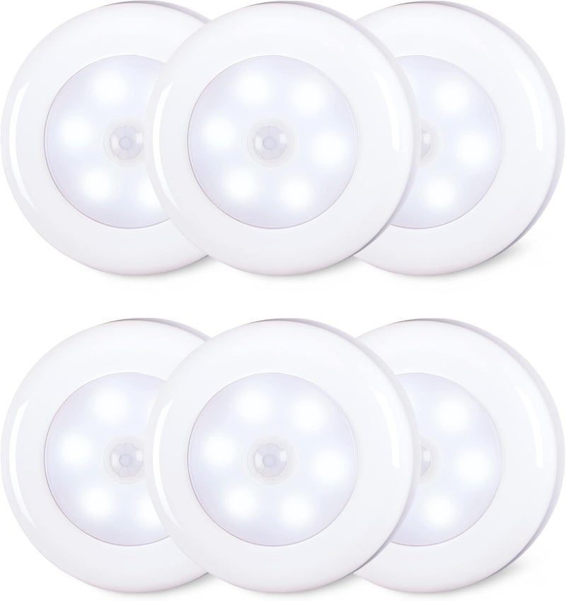STAR-SPANGLED 6 Pack 2.8” Motion Sensor Lights Indoor AAA Battery Operated, Stick on LED Puck Light for Stairs, Under Cabinet, Closet, Cool White - Image 1